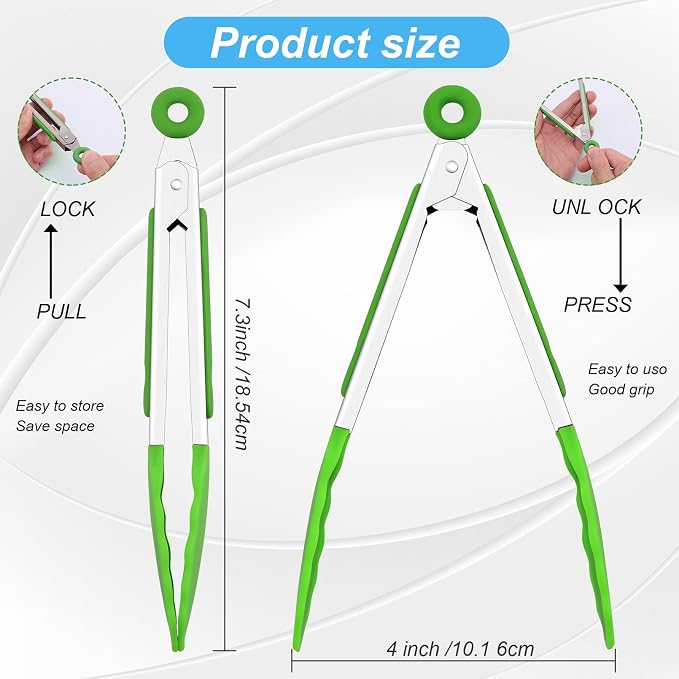 6Pack Kitchen Tongs,7 Inch Small Silicone Tong,Serving Tongs with Silicone Tips Sliding Rings,Stainless Steel Food Cooking Tong for Cooking Serving BBQ Grilling Salad(Multicolor)