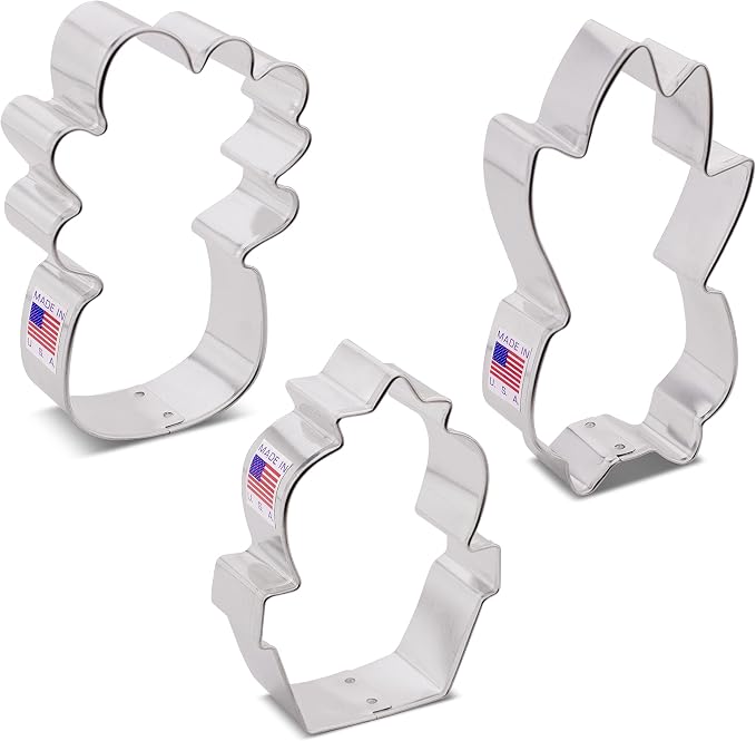 Ann Clark 3-Pc. Houseplant Cookie Cutter Set, Made in USA, Fiddle Leaf Fig, Snake Plant, Prickly Pear Cactus