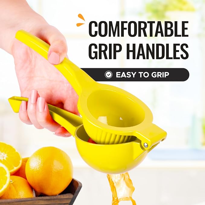 Zulay Kitchen Premium Quality Metal Orange Squeezer, Citrus Juicer, Manual Press for Extracting the Most Juice Possible - Orange Juicer (Yellow)