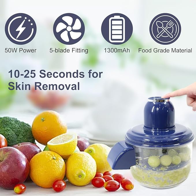 Automatic Electric Peeler for Garlic &Small Fruit, Portable Rechargeable Electric Grapes Peeling Machine for Home,Outdoor Picnic,Commercial Kitchen (Blue)