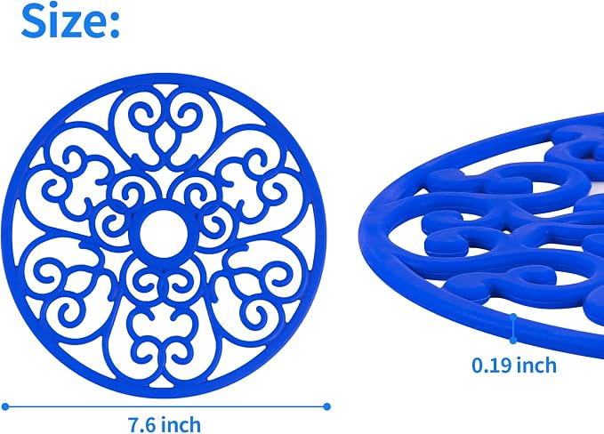 3PCS Heat Resistant Silicone Trivet Mats for Hot Dishes, Blue | Flexible, Non-Slip, Modern Kitchen Trivets Protects Table & Countertop, For Teapots Pans Bowls, Daily Kitchen Use