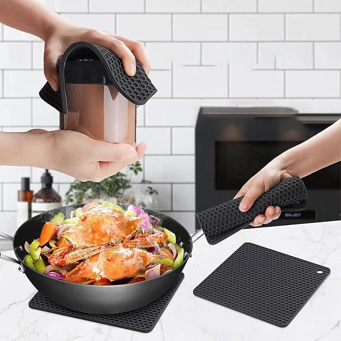 Silicone Trivet Mats Set of 6, Heat Resistant Non-Slip Food Grade | Multipurpose Hot Pads for Kitchen Use, Protects Countertops from Hot Pots, Dishes, Pan, Spoon Rest, Coaster