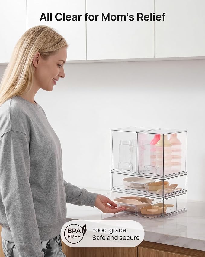 Vtopmart Clear Stackable Storage Drawers Set of 8, Plastic Organizer Bins | Multi-purpose Boxes for Baby Bottle Storage, Ideal for Kichen, Vanity, Bathroom, Undersink, Cabinet, Pantry Organization