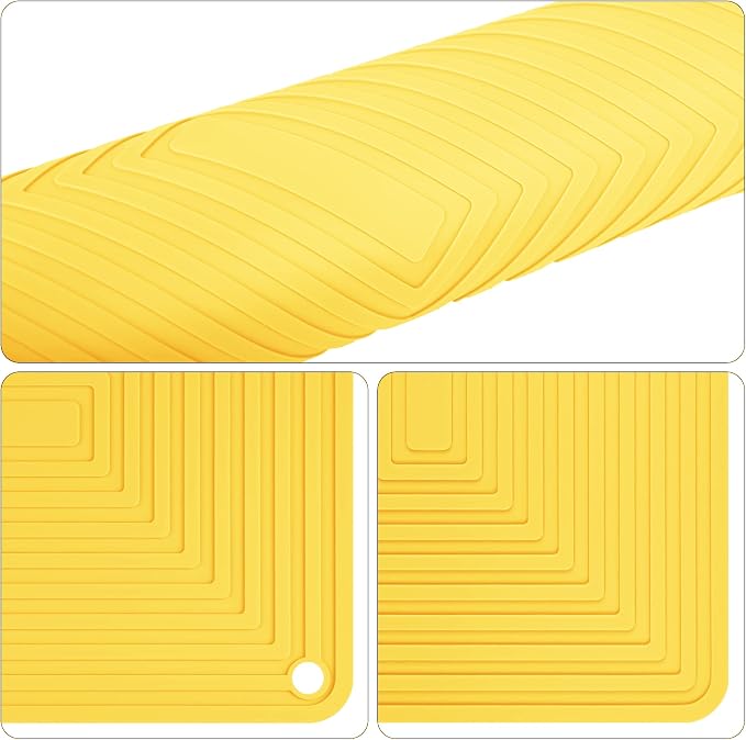 Silicone Trivets for Hot Dishes, Pots & Pans, Yellow Hot Pads for Kitchen Counter, Multi-Purpose Heat Resistant Mat, Versatile Non Slip Trivet Mat, Flexible Silicone Pot Holders Mats Set 2