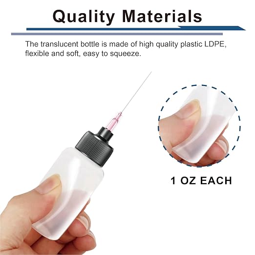 10 Pcs Oil Bottles (1 oz), LDPE Precision Gun Oil Bottle with 18G Tips | Precision Tip Applicators, Soft Squeeze Control, Sealing Caps, Funnel for Refilling, Crafts, Sewing Machines & Tight Spaces