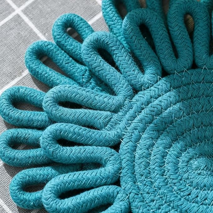 Kitchen Trivets for Hot Dishes Potholders for Countertop Hot Pads Hot Mats or Trivets for Hot Pots and Pans Home Essentials Boho Farmhouse Kitchen Decor Set of 3, 100% Cotton,7.5" (Turquoise)
