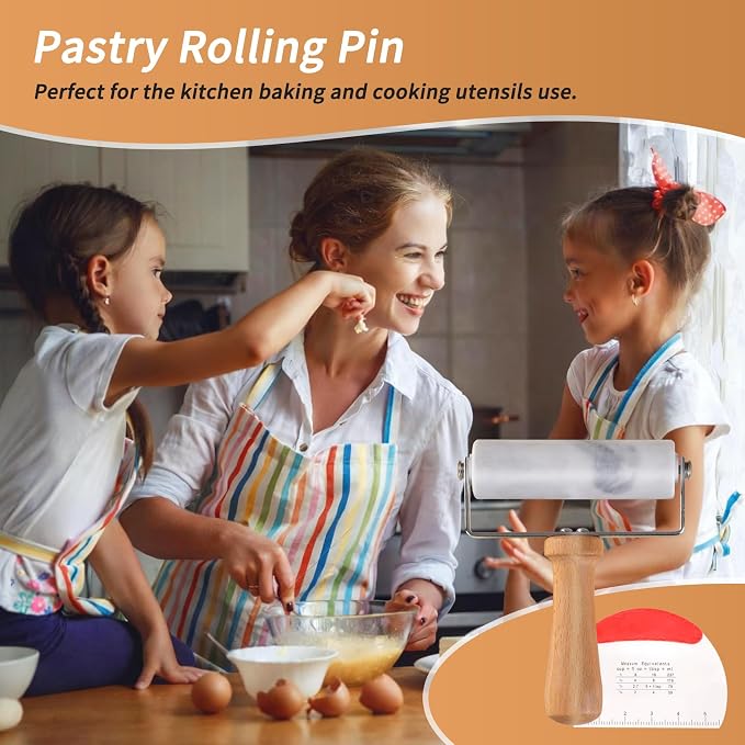 Small Marble Rolling Pin for Dough-Non-Stick T-shaped Hand Roller for Dough,Compact-Ideal for Home Bakers（Type A White）