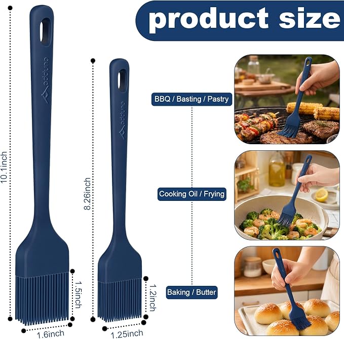 Silicone Basting Brush Set, 2-Pack Food-Grade BPA-Free Pastry Brush, 446°F Heat Resistant with Reinforced Inner Core, One-Piece Design for BBQ, Grilling, Baking, Butter, Marinades & Oil (Blue)