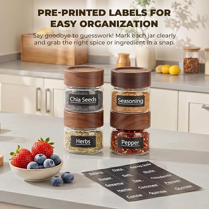 6 Pack 4 oz Glass Jars with Lids, Small Mason Jars with Airtight Acacia Wood Lid, Mini Glass Spice Jars for Kitchen Pantry Organization, 4oz Small Containers for Coffee Sugar Tea & Candy