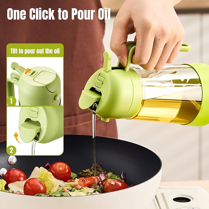 PARACITY Oil Sprayer for Cooking, 2-in-1 Olive Oil Dispenser, 16 oz, 2 Pack | Glass bottle sprays fine mist or pours a stream; silicone bottom stays steady for air fryer, BBQ, salads, baking and cooking