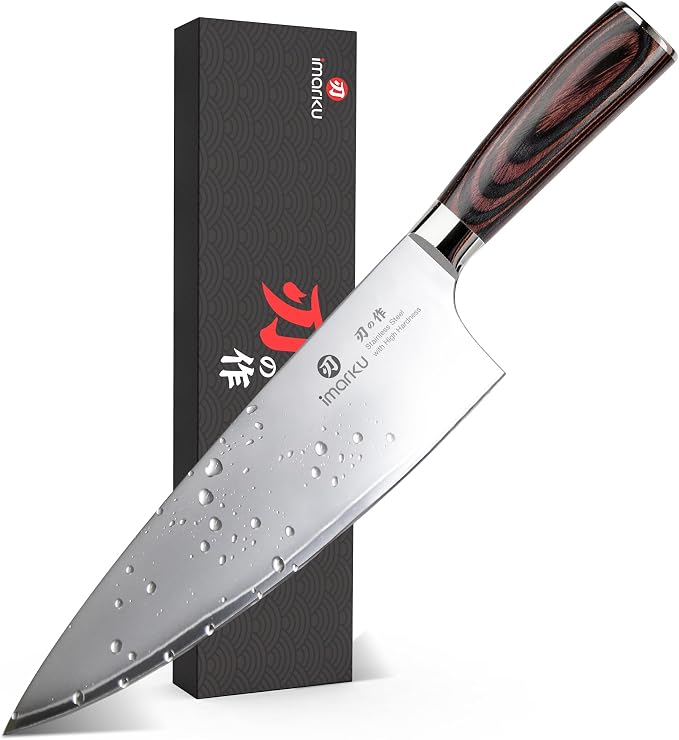 imarku 8.5 Inch Pro Japanese Chef Knife, Ultra Sharp Kitchen Knife 10Cr15Mov Stainless Steel, Triple-Layer Composite Blade, Ergonomic Pakkawood Handle, Professional Cutting Knife,Birthday Gift
