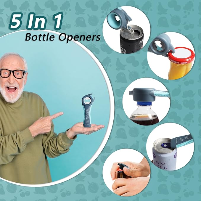 Jar Opener, 6 In 1 Bottle Opener Can Opener for Weak Hands, Jar Openers for Seniors with Arthritis, Multifunctional Lid Opener Kit, Easy Jar Opener Tool for Elderly Adults Kids (Blue)