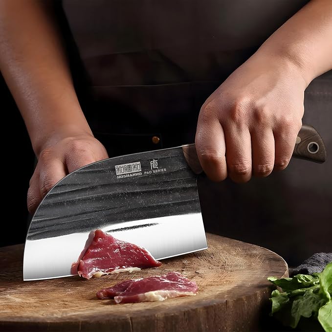 HOSHANHO 6.5 Inch Serbian Chef Knife, High Carbon Steel Meat Cleaver Knife for Meat Cutting, Handmade Forged Heavy Duty Butcher Knife with Full Tang for Home & Camping & BBQ Gift for Men