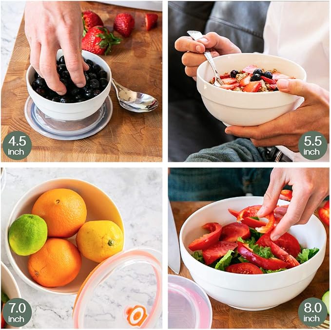 DOWAN Serving Bowls, 64/42/22/12 Oz Serving Dishes for Entertaining, Soft White Porcelain Nesting Bowls Set, Microwave & Dishwasher Safe, Versatile Prep Bowls for Fruit Salad Pasta Dessert Cereal