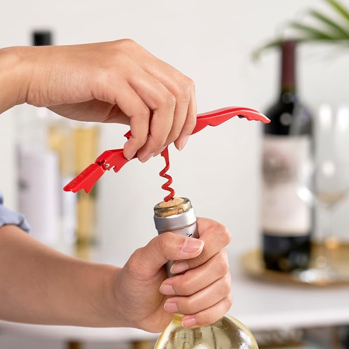 True Truetap Double Hinged Waiter's Corkscrew Wine Opener, Stainless Steel Wine Bottle Opener with Built In Foil Cutter, Home Bar Tools, Bar Cart Accessories, Wedding Gifts, Set of 1, Solid Red
