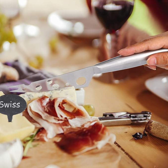 WoneNice Cheese Knives Set, Collection Cheese Knife Gifts Set with 3 Long Handle Cheese Knife & Cheese Slicer For All Types of Cheese