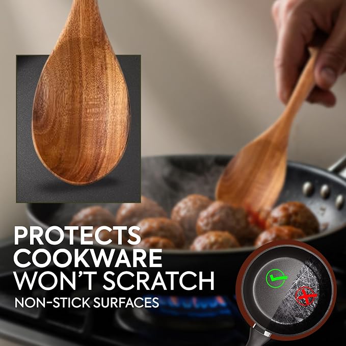 Teak Wooden Spoon for Cooking With Teak Spoon Rest - Made of Premium Natural Teak Wood