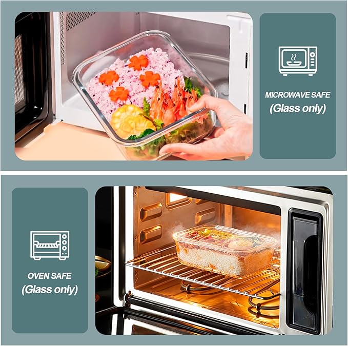 30 oz 5 Pack Glass Meal Prep Containers with Lids, Green | Glass Food Storage Containers with Lids, Airtight Lunch Box, BPA-Free, Dishwasher, Microwave, Oven and Freezer Safe