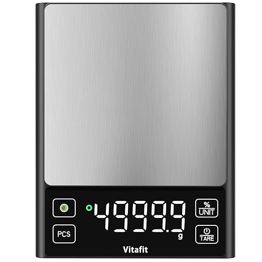 Vitafit 11lb Food Scale, High Accuracy 0.0001lb by Our Professional Scale Factory Since 2001, Digital Kitchen Scale with% Percentage Function for Cooking, Baking & Coffee, Stainless Steel, LED, Black