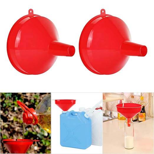 10Pcs Plastic Funnel Set, 6.3 Inch Wide Mouth Red Fuel Funnels for Automotive Oil & Gas, Large Multipurpose Tool for Garage, Kitchen, Garden & Fluid Transfer