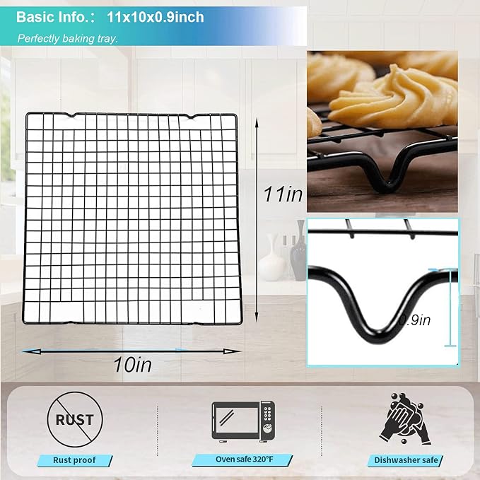 Cooling Racks,Baking Rack Tray Non-Stick Pan Stainless Steel Cake Cooling Wire Roasting Rack for Biscuit Pizza Bread Cake Baking(2pack-11.02 inch)