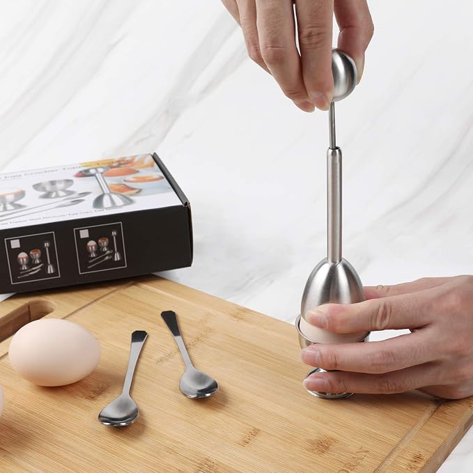 Soft Hard Boiled Egg Cutter Topper Set Egg Cracker with Include 2 Cup 2 Spoon 1 Topper Cutter Shell Separator Remover Stainless Steel Kitchen Tool