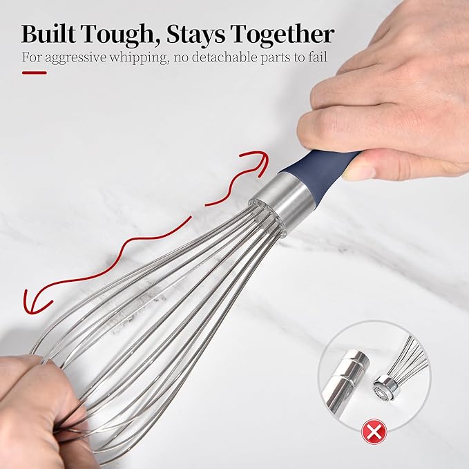 18/8 Stainless Steel Cooking Balloon Whisk (Medium, Midnight Blue) | Heavy Duty Metal Kitchen Wire Whisker Wisking Tool Egg Beater Hand Mixer for Mixing Baking Beating Stirring Sauce Flour