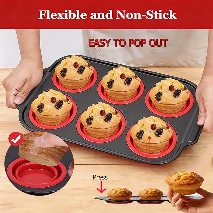 Muffin Pan, 6-Cup Nonstick Silicone Muffin Pans for Baking, Food-Grade Cupcake Pan for Oven, Microwave, Dishwasher Safe, BPA-Free Silicone Baking Mold for Muffins, Cupcakes, Egg Muffins