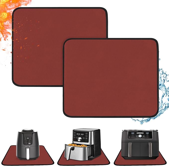 2 PCS Heat Resistant Mats for Countertop Air Fryer, 18x15in, Red | 1022 ℉ Fireproof mat, air fryer accessories for ninja, cosori, waterproof hot pads for kitchen toaster, oven, coffee maker