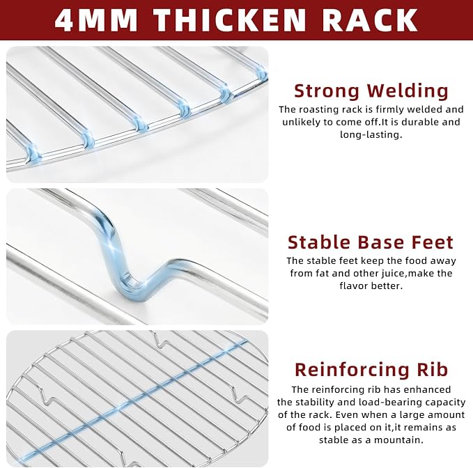 12.4" Roasting Rack,Stainless Steel Cooling Rack, Oven & Dishwasher Safe | Baking Rack for Turkey Chicken Roasting, Perfect for Thanksgiving Christmas Gift for Dad Mom Wife