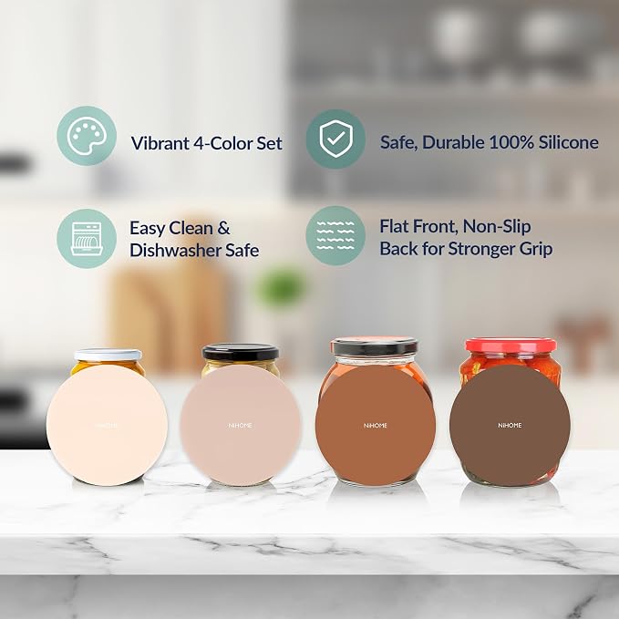 NiHome Silicone Jar Opener Gripper Pads, 6 In for Seniors, Coffee Color,4PC | Textured Back Pattern For Superior Grip, Food-Grade Silicone, Heat-Resistant Multi-Use Kitchen Pad For Jars, Pots, Spoons