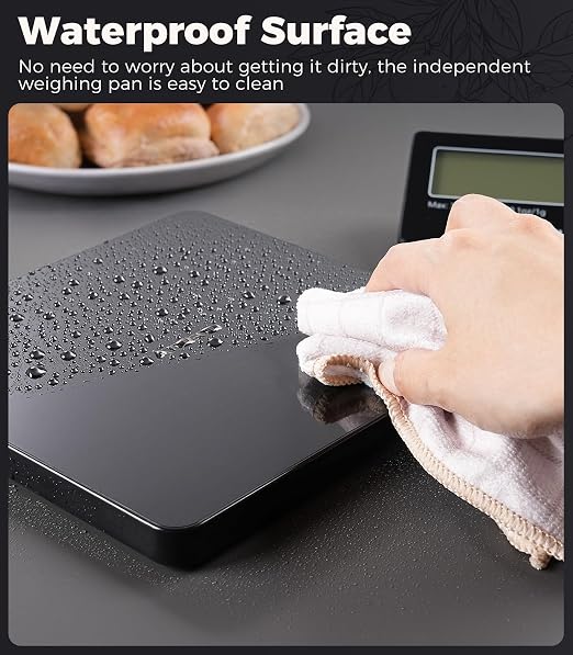 Atogou Wireless Kitchen Scale, 22lb/10kg Food Scale with Detachable Display | 0.01oz/1g Precision, Larger Platform, 9 Units, Counting Function, Stainless Steel, for Cooking, Baking, Shipping, Black