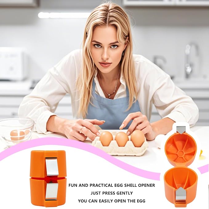 Egg Shell Opener, 2025 New Egg Cracker for Raw Eggs, Hard Boiled Egg Peeler Stainless Steel Egg Cutter Egg Cracker Tool for Raw Eggs, Handheld Eggs Breaker Kitchen Gadgets (Orange)