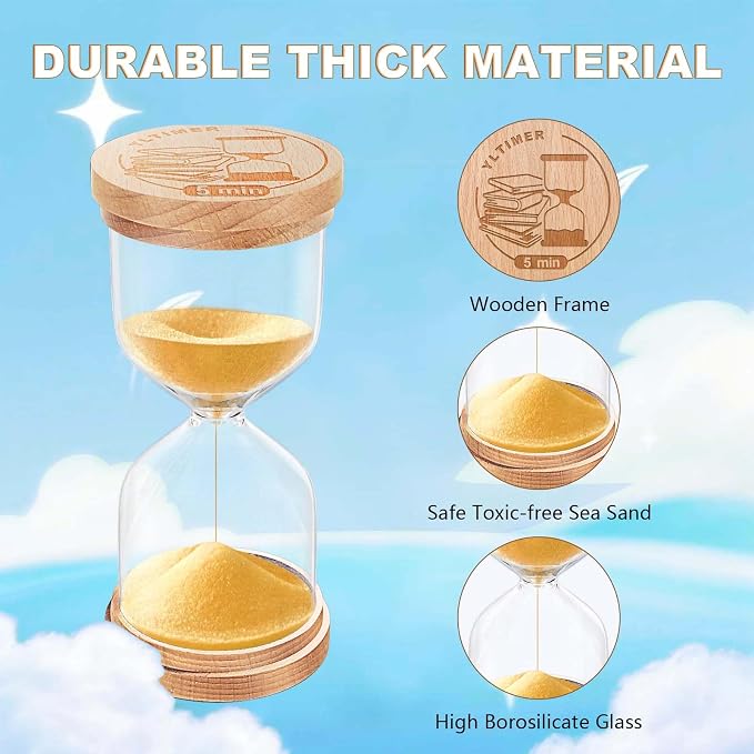 5 Minute Sand Timer, Wooden Hourglass Hour Glass Timer, Small Gold Sand Clock,Reloj De Arena, Sand Watch 5 Min for Kids, Games, Classroom (Gold)