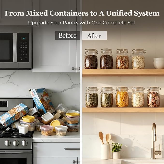 ComSaf Glass Pantry Jars with Airtight Lids 34 oz 6 Pack Wide Mouth Hobnail | Coffee beans sugar, Snacks pasta, Pickling fermenting, Pantry organization, Clear body, Countertop storage, Dry goods