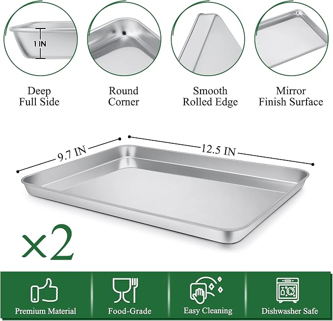 P&P CHEF 12.5 Inch Toaster Oven Pan Tray with Wire Rack, 4 PCS | Baking Sheet Pan + Cooling Rack for Cooking/Roasting, Dishwasher Safe & Rust Free, Non-toxic & Sturdy