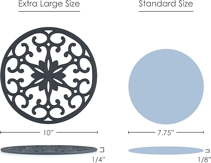 GASARE, Extra Large, Thick, 10" Silicone Trivets for Hot Dishes, Pots, and Pans, Hot Pads for Countertops, Flexible, Dishwasher Safe, 10 x ¼ Inches, Set of 3, Gray