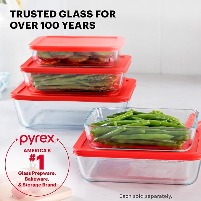 Pyrex Simply Store 11 Cup Glass Food Storage Container, BPA-Free Lid | Meal prep container with BPA-free plastic lid, freezer, dishwasher & microwave safe
