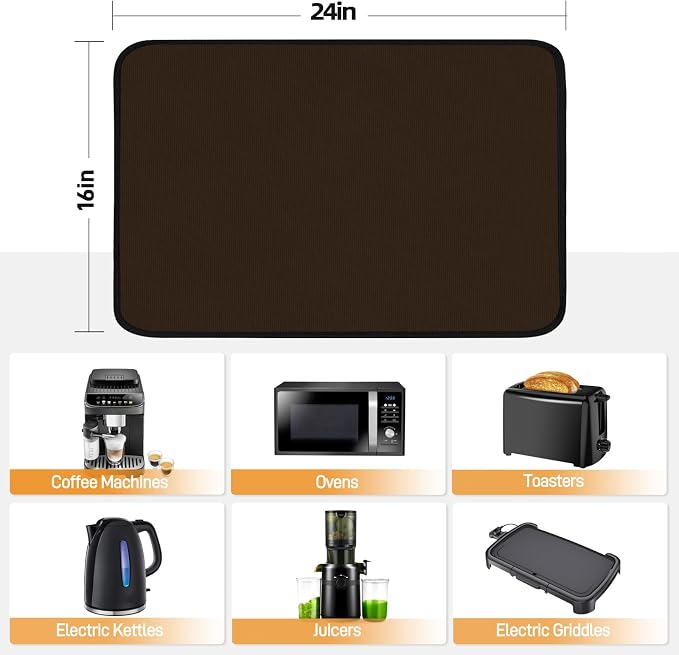 2 PCS Heat Resistant Mats for Countertop Air Fryer, 24x16in, Brown | 1022 ℉ Fireproof mat, air fryer accessories for ninja, cosori, waterproof hot pads for kitchen toaster, oven, coffee maker