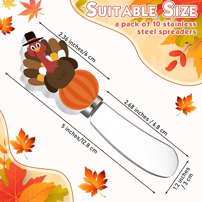 Sieral 10 Pcs Halloween Cheese and Butter Spreader Knives Cheese Spreader Butter Knives Multipurpose Halloween Decor with Hand Painted Wooden Handle Stainless Steel Blade