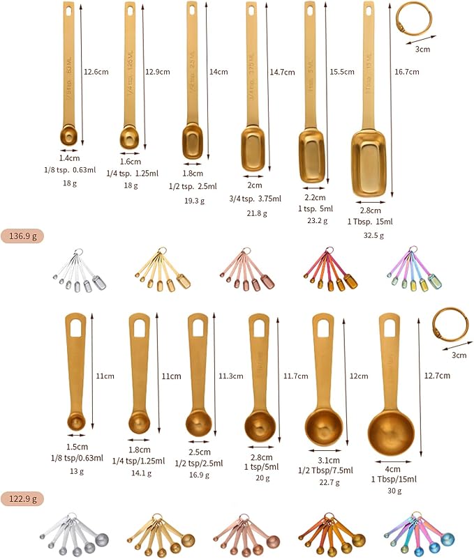 DOCBLACK 6PCS Measuring Spoons Set, Premium Heavy Duty Stainless Steel Metal Kitchen Measuring Tools Set, for Cooking Baking, for Dry or Liquid, Fits in Spice Jar - Rose Gold