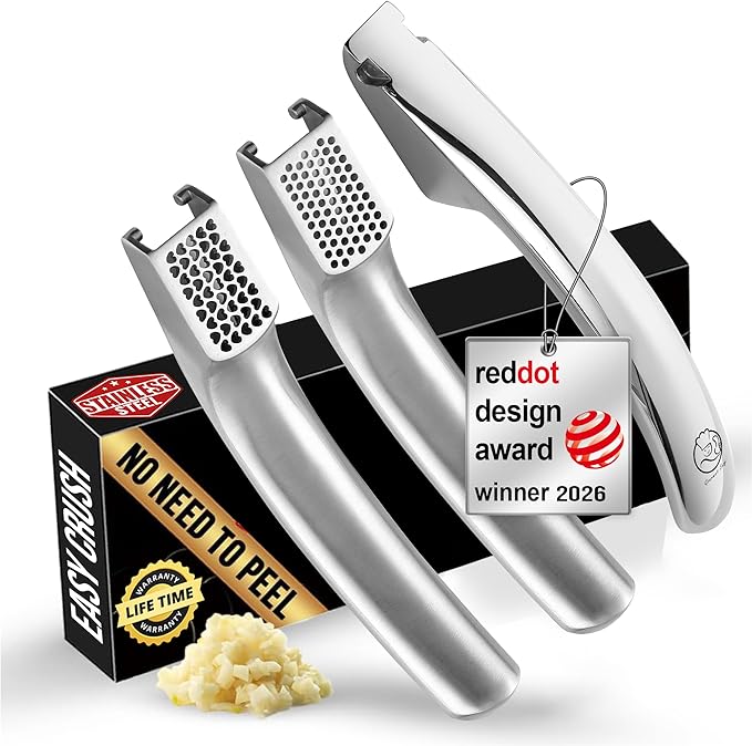 Lifetime Replacement Garlic Press Stainless Steel No Need to Peel Detachable Handles for Coarse & Fine Mincing-Premium Garlic Mincer Tool, Easy to Clean, Dishwasher Safe Garlic Crusher