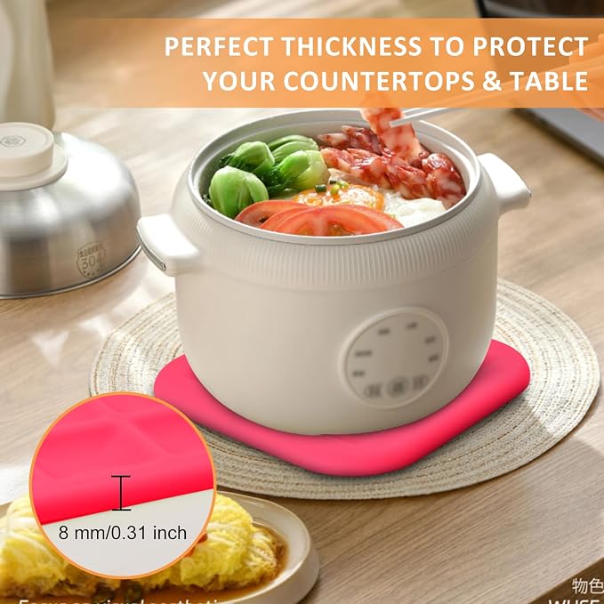 Silicone Trivets for Hot Pots and Pans, Pot Holders Hot Pads 6 Pack Silicone Mats for Kitchen Counter, Soft Durable Drying Mat, Jar Opener and Coasters (Pink)