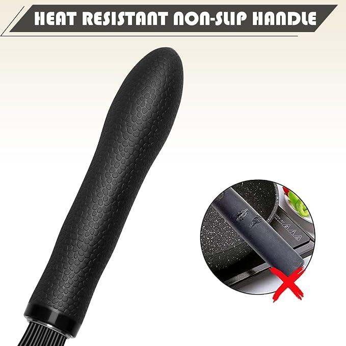 TEEVEA Silicone Whisk 11 Inch, Nonstick Heat Resistant for Cooking Baking | Black, food grade, dishwasher safe, stainless steel core, non-scratch, balloon shape, handheld, kitchen egg & batter mixing
