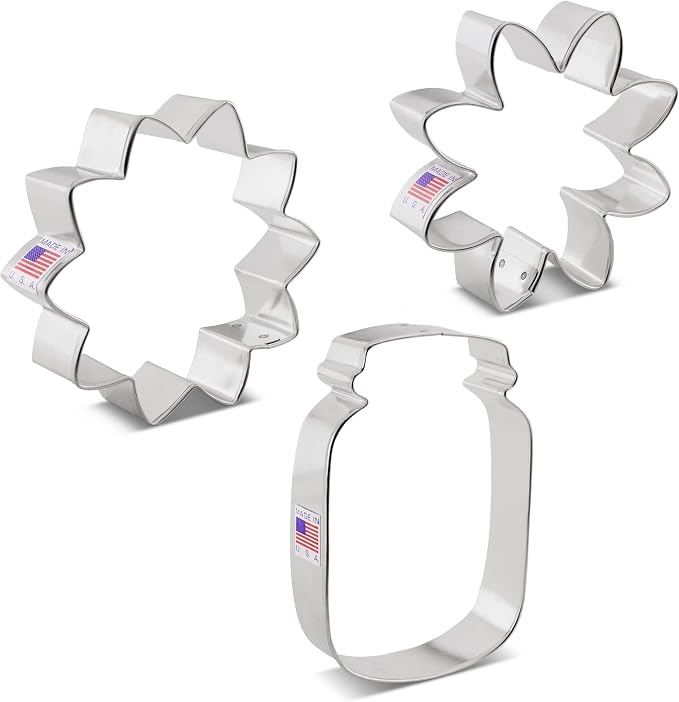 Ann Clark Mother's Day Flowers Cookie Cutters 3-Pc. Set Made in the USA, Sunflower, Daisy and Mason Jar