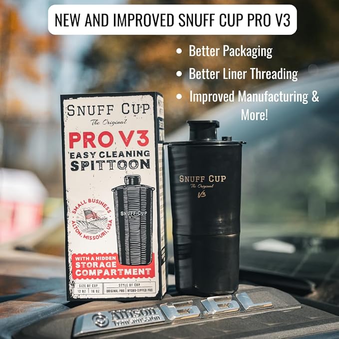 Snuff Cup Pro Spittoon with Discreet Storage fits Up to Three Oversized Cans, Portable Spit Cup with Built-in Can Opener (16 Ounce, Pro V3)