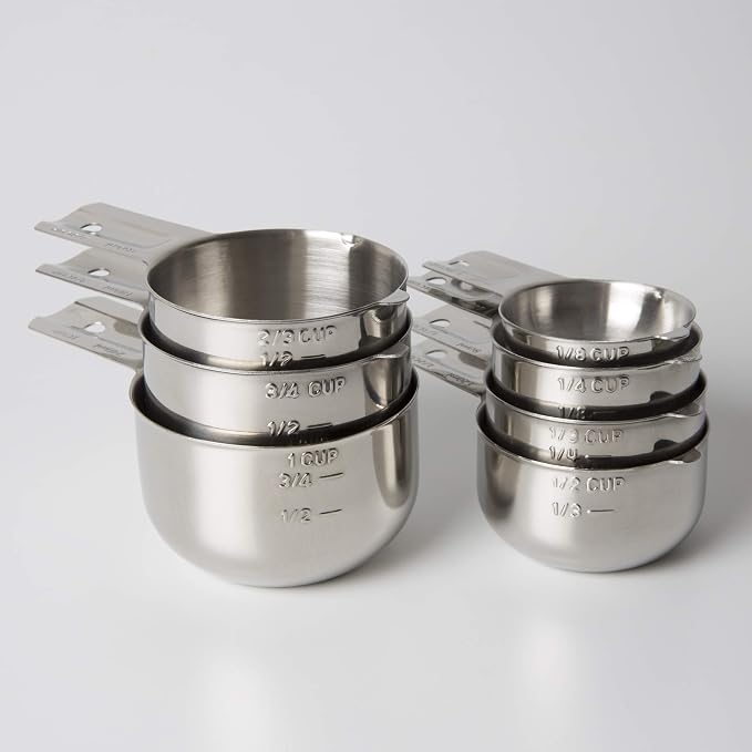 KitchenMade professional stainless Steel Measuring Cups Set of 7– Nesting Metal Measuring Cups for Kitchen – Dry & Liquid Measurements (ML & OZ), Rust-Resistant, Dishwasher Safe, baking gadget.