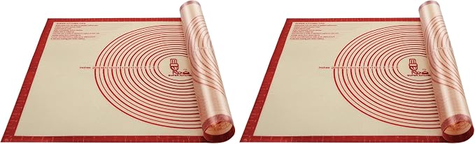 Non-slip Silicone Pastry Mat Extra Large with Measurements 36''By 24'' for Baking Mat, Counter/Dough Rolling/Oven Liner/Fondant/Pie Crust（Red） (Pack of 2)