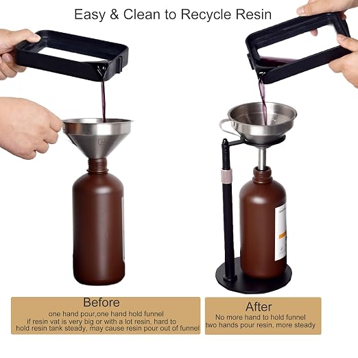 Funnel Stand with Steel Ring Holder,Height Adjustable 3D Printer Resin Filter Strainer Stand,Hand-Free for Easy Recycling LCD/DLP/SLA/UV Photosensitive Resin (Holder+Funnel)
