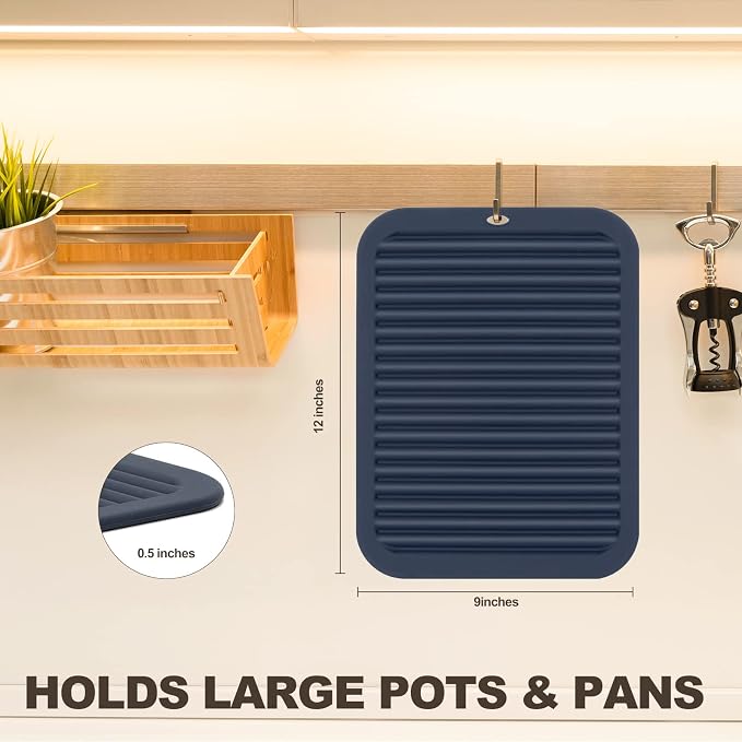 2 Pack Square Trivets for Hot Dishes | 9*12in Silicone Hot Pads for Kitchen,Hot Pots and Pans, Protect Table, Countertops, Heat Resistance to 480°F, Navy